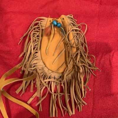 Fringed medicine bag Deer Skin with Beads and feather